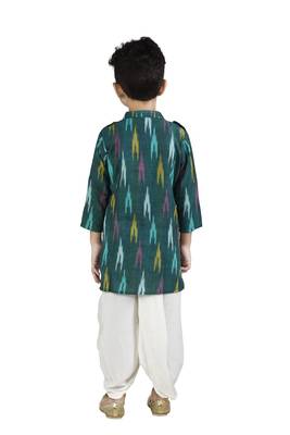 Green printed cotton boys-dhoti-kurta 3
