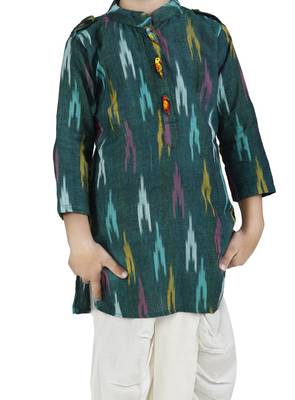 Green printed cotton boys-dhoti-kurta 4