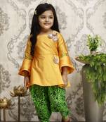 Yellow printed silk girls-top-bottom