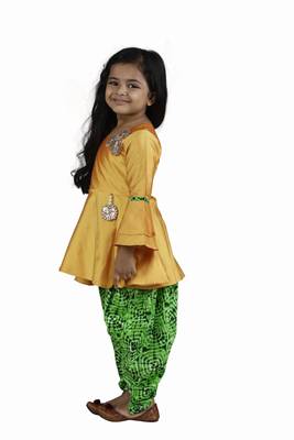 Yellow printed silk girls-top-bottom 2