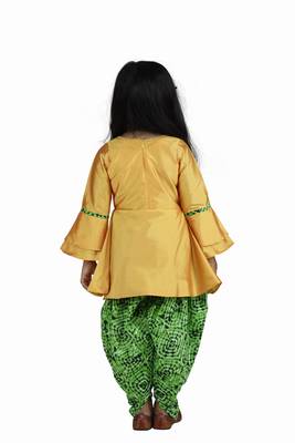 Yellow printed silk girls-top-bottom 3