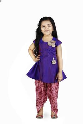Blue printed silk girls-top-bottom 1