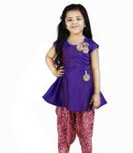 Blue printed silk girls-top-bottom