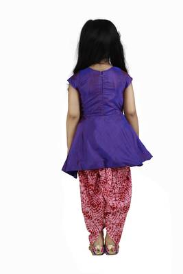 Blue printed silk girls-top-bottom 3
