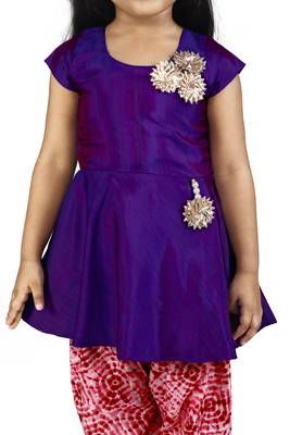 Blue printed silk girls-top-bottom 4