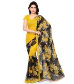 Yellow printed georgette saree with blouse