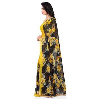 Yellow printed georgette saree with blouse 2
