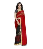 Red printed georgette saree with blouse