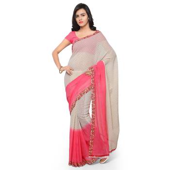 Light red printed georgette saree with blouse 1