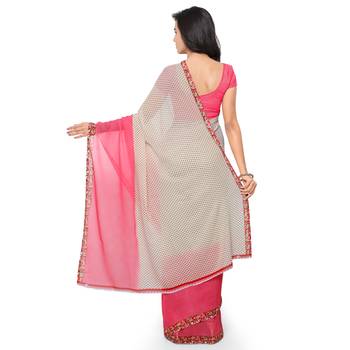 Light red printed georgette saree with blouse 3