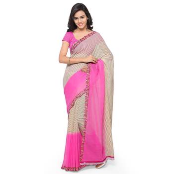 Light pink printed georgette saree with blouse 1