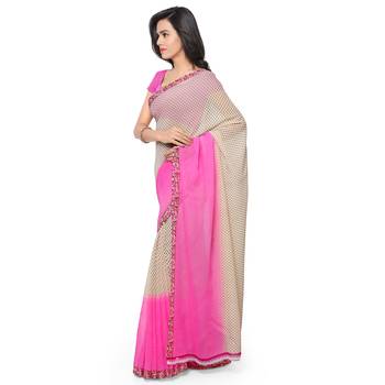 Light pink printed georgette saree with blouse 2