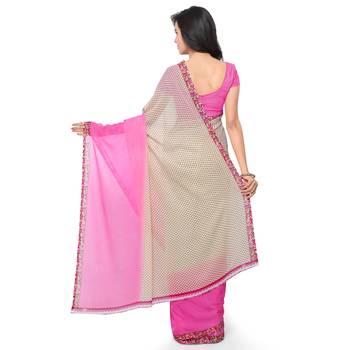 Light pink printed georgette saree with blouse 3