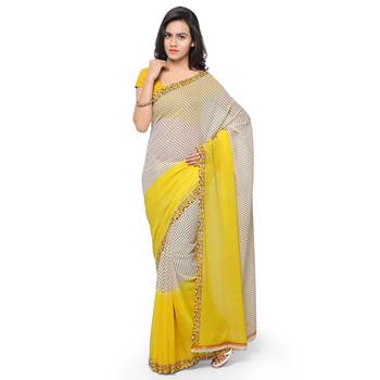 Light yellow printed georgette saree with blouse 1
