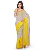 Light yellow printed georgette saree with blouse
