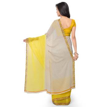 Light yellow printed georgette saree with blouse 3