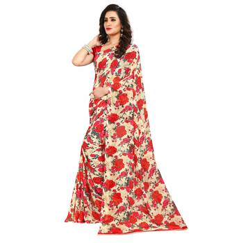 Multicolor printed georgette saree with blouse 2