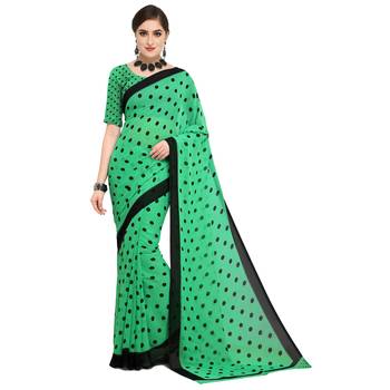 Green printed georgette saree with blouse 1