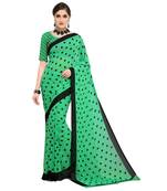 Green printed georgette saree with blouse