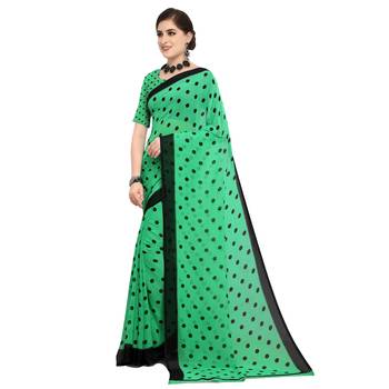 Green printed georgette saree with blouse 2