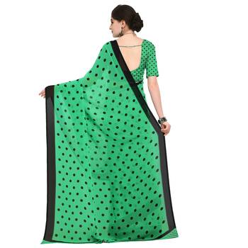 Green printed georgette saree with blouse 3