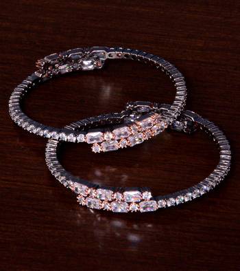 Black cum Rose Gold Plated AAA CZ Stone Embellished Designer Bangles BD401 1