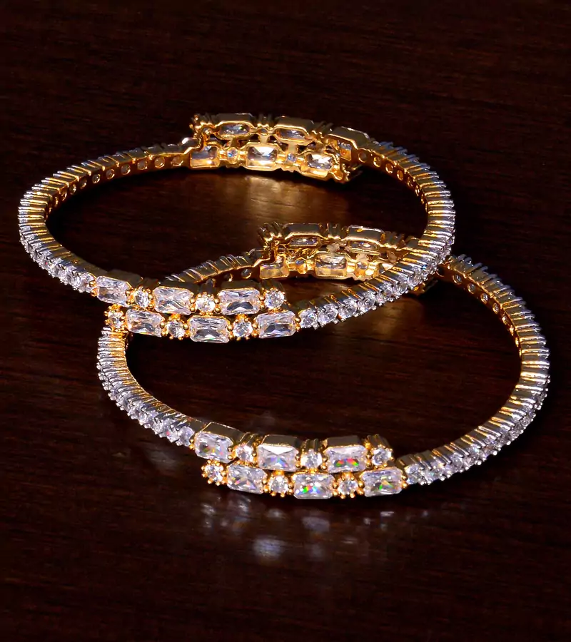 White Gold Plated AAA CZ Stone Embellished Designer Bangles BD402
