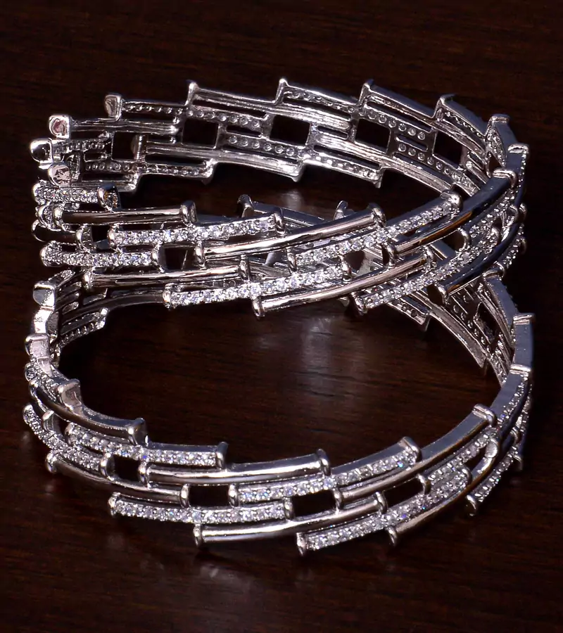 Rhodium Plated AAA CZ Stone Embellished Designer Bangles BD403