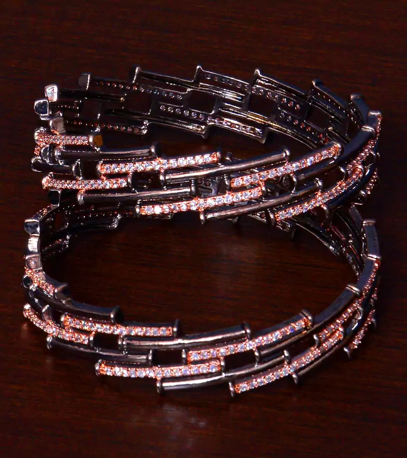 Black cum Rose Gold Plated AAA CZ Stone Embellished Designer Bangles BD404