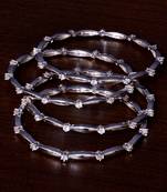 Rhodium Plated AAA CZ Stone Embellished Two Pairs of Designer Bangles BD405
