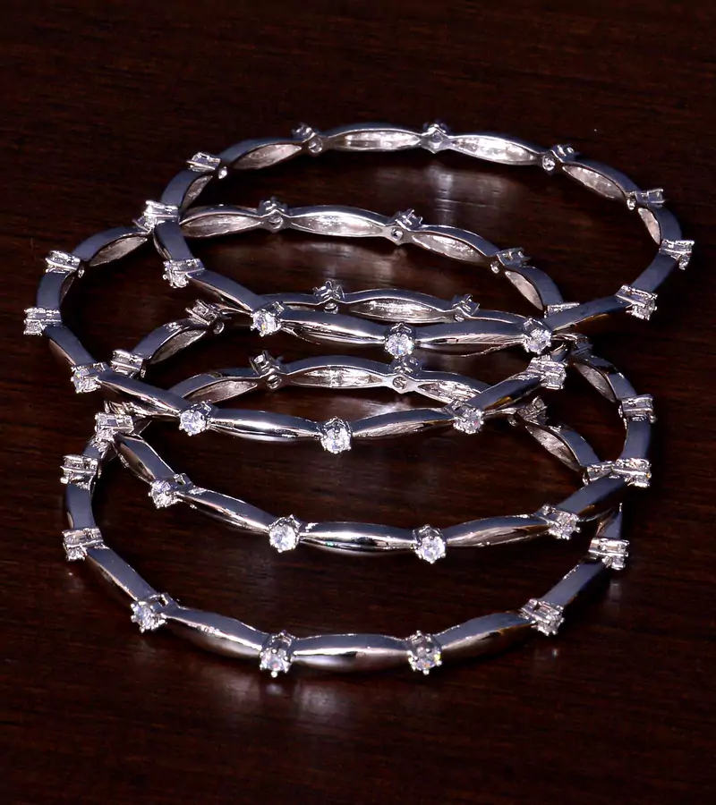 Rhodium Plated AAA CZ Stone Embellished Two Pairs of Designer Bangles BD405