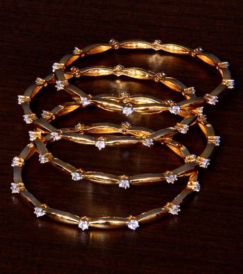 White Gold Plated AAA CZ Stone Embellished Two Pairs of Designer Bangles BD406 1