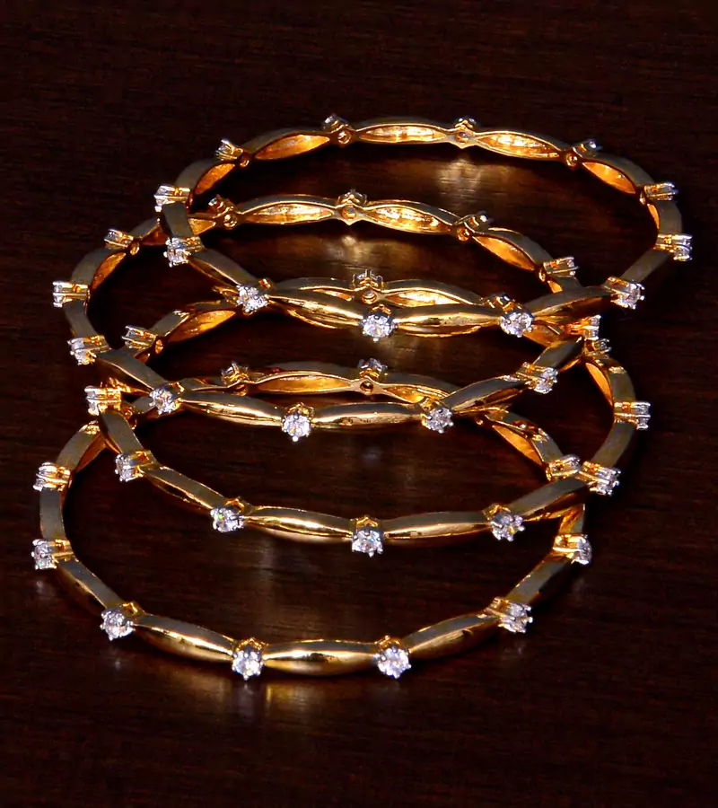 White Gold Plated AAA CZ Stone Embellished Two Pairs of Designer Bangles BD406
