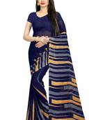 Navy blue printed georgette saree with blouse