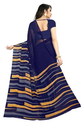 Navy blue printed georgette saree with blouse 3