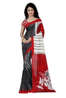 Black printed georgette saree with blouse 1