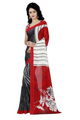 Black printed georgette saree with blouse 3