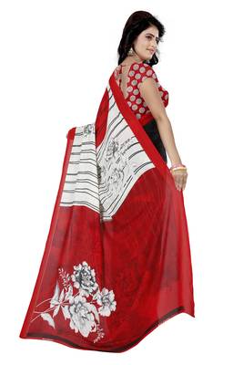 Black printed georgette saree with blouse 4