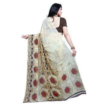 Off white printed georgette saree with blouse 3