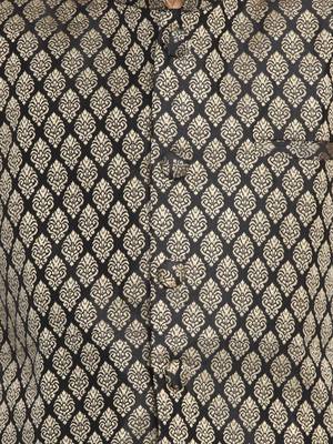  Rose Gold And Black Silk Blend Jacket, Kurta And Dhoti Set 3