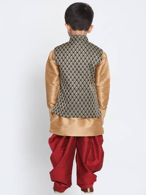  Rose Gold And Black Silk Blend Jacket, Kurta And Dhoti Set 4
