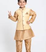  Rose Gold Silk Blend Jacket, Kurta And Pyjama Set