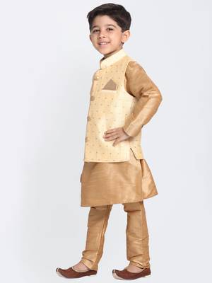  Rose Gold Silk Blend Jacket, Kurta And Pyjama Set 2