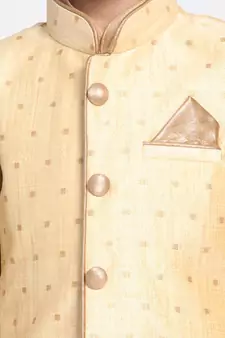  Rose Gold Silk Blend Jacket, Kurta And Pyjama Set
