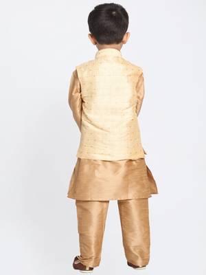  Rose Gold Silk Blend Jacket, Kurta And Pyjama Set 4