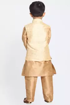  Rose Gold Silk Blend Jacket, Kurta And Pyjama Set