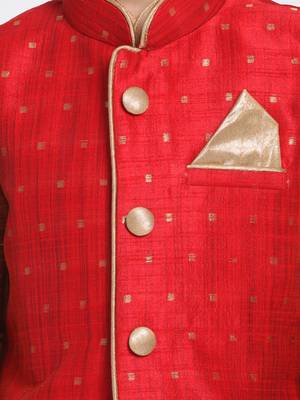  Maroon And Rose Gold Silk Blend Jacket, Kurta And Pyjama Set 3