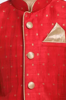  Maroon And Rose Gold Silk Blend Jacket, Kurta And Pyjama Set