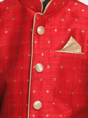  Maroon And Black Silk Blend Jacket, Kurta And Dhoti Set 3
