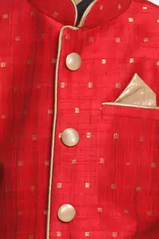  Maroon And Black Silk Blend Jacket, Kurta And Dhoti Set